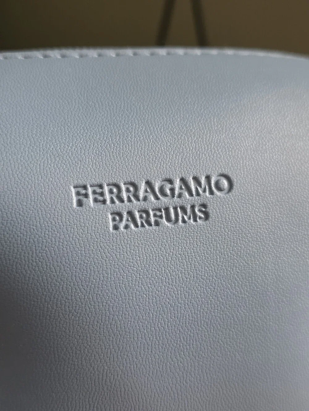 Ferragamo Parfums Travel Cosmetic Case Light Blue Faux Leather Makeup Bag